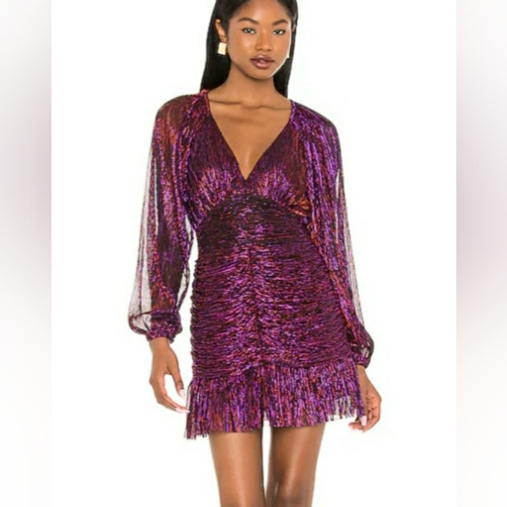 Aqua Metallic Pleated Mini Dress NWT